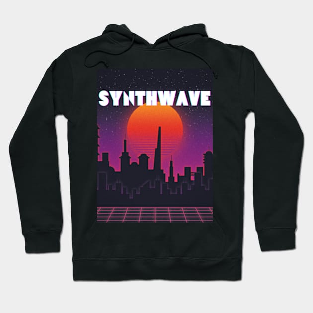 Synthwave Retro City Night Design Hoodie by 80snerd